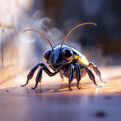 The primary subject of the image is a close-up of a large, colorful insect, possibly a beetle, with its wings spread. The insect is standing on a wooden surface, possibly a table or a floor. The setting appears to be indoors, with a brick wall visible in the background. The visual style of the image is a close-up, which emphasizes the details of the insect's wings and body. The colors and mood of the image are vibrant and lively, with the insect's bright colors and the wooden surface creating a warm and inviting atmosphere.